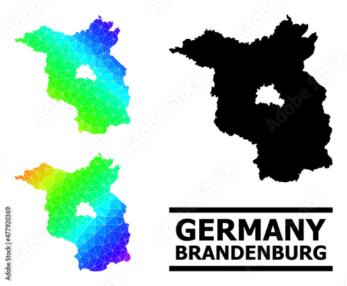 Vector lowpoly spectral colored map of Brandenburg State with diagonal gradient. Triangulated map of Brandenburg State polygonal illustration.