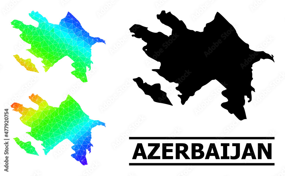 Obraz premium Vector lowpoly rainbow colored map of Azerbaijan with diagonal gradient. Triangulated map of Azerbaijan polygonal illustration.