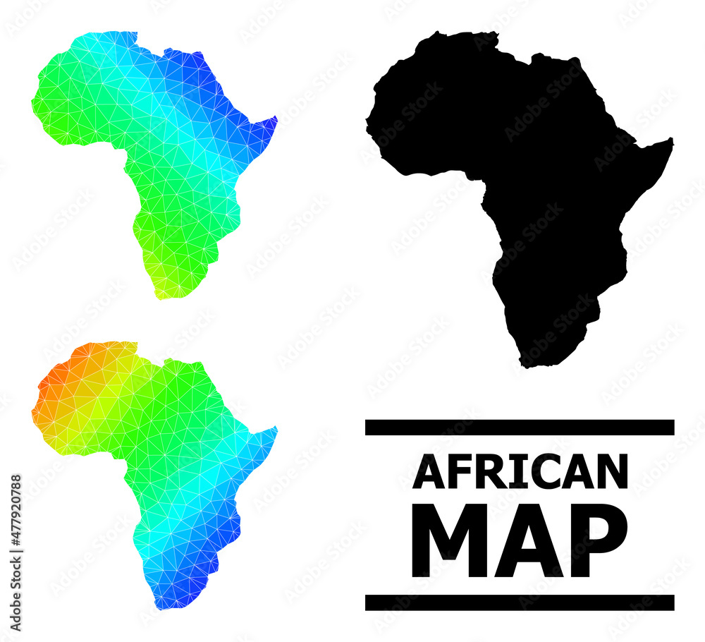 Vector lowpoly rainbow colored map of Africa with diagonal gradient. Triangulated map of Africa polygonal illustration.