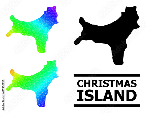Vector low-poly spectral colored map of Christmas Island with diagonal gradient. Triangulated map of Christmas Island polygonal illustration.