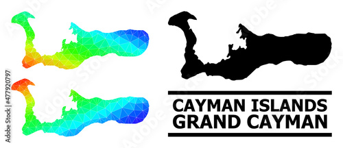 Vector low-poly rainbow colored map of Grand Cayman Island with diagonal gradient. Triangulated map of Grand Cayman Island polygonal illustration.