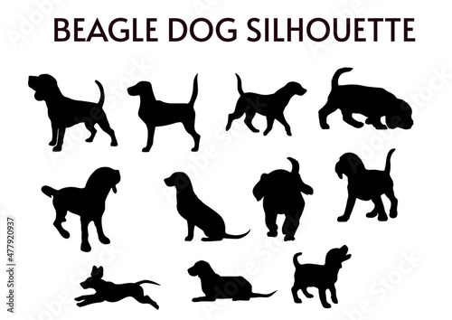 11 Set of Beagle Dog Silhouettes vector, isolated black silhouette of a dog, collection, Animal Silhouette, Dog breeds vector silhouettes set
