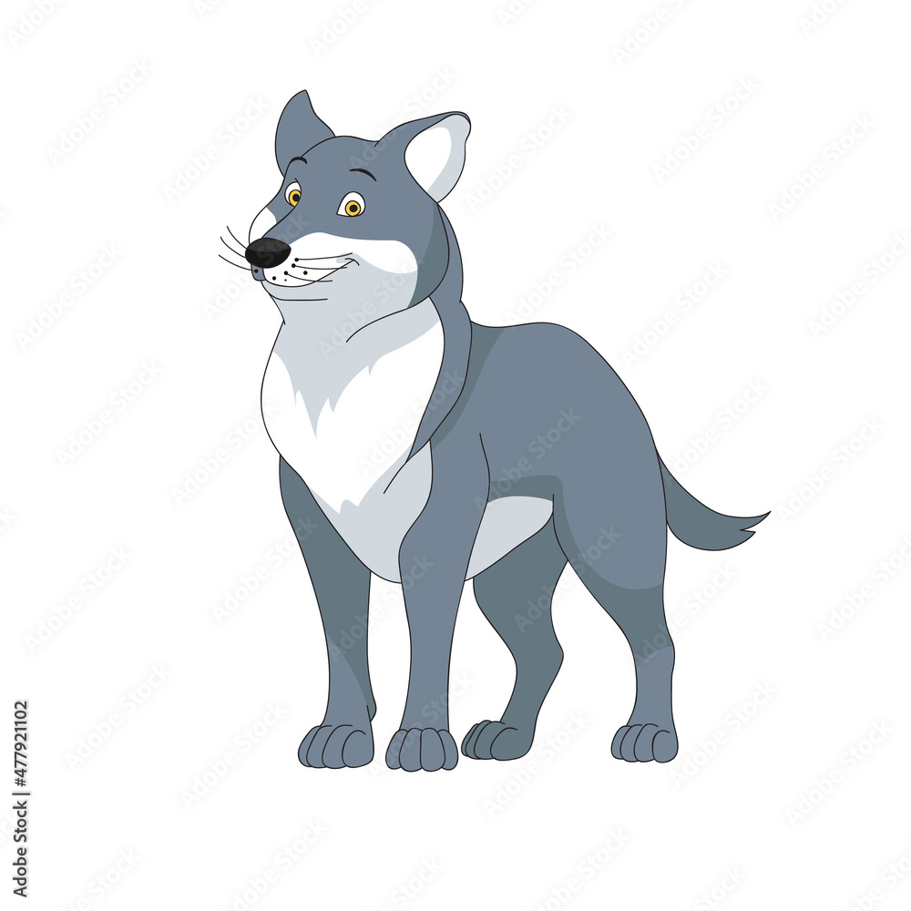 Fototapeta premium Wolf scary and funny beast character cute cartoon for kids isolated. 