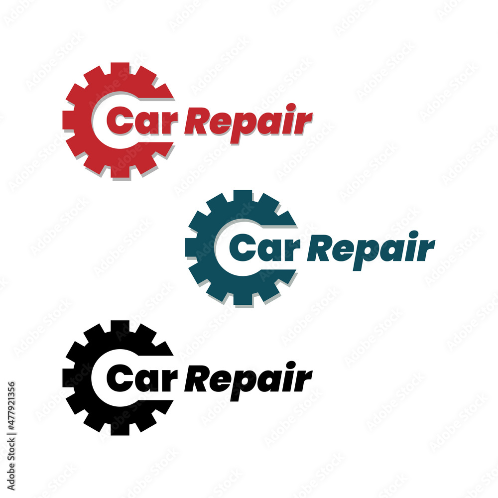car repair logo. automotive design. improvement symbol of the letter C. logo with a choice of three colors