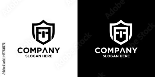 FF or T shield letter logo design template