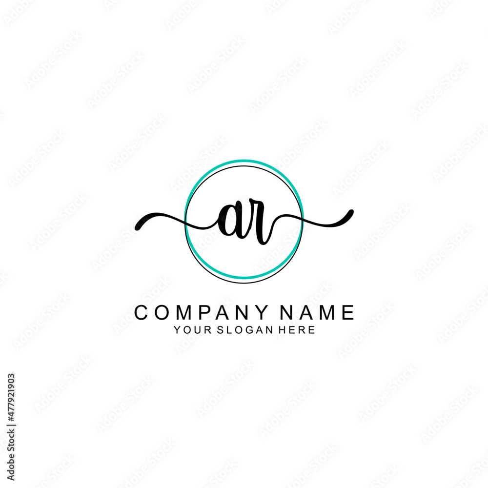 AR Initial handwriting logo with circle hand drawn template vector