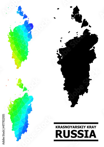 Vector low-poly rainbow colored map of Krasnoyarskiy Kray with diagonal gradient. Triangulated map of Krasnoyarskiy Kray polygonal illustration. photo