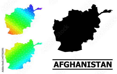 Vector lowpoly spectrum colored map of Afghanistan with diagonal gradient. Triangulated map of Afghanistan polygonal illustration.