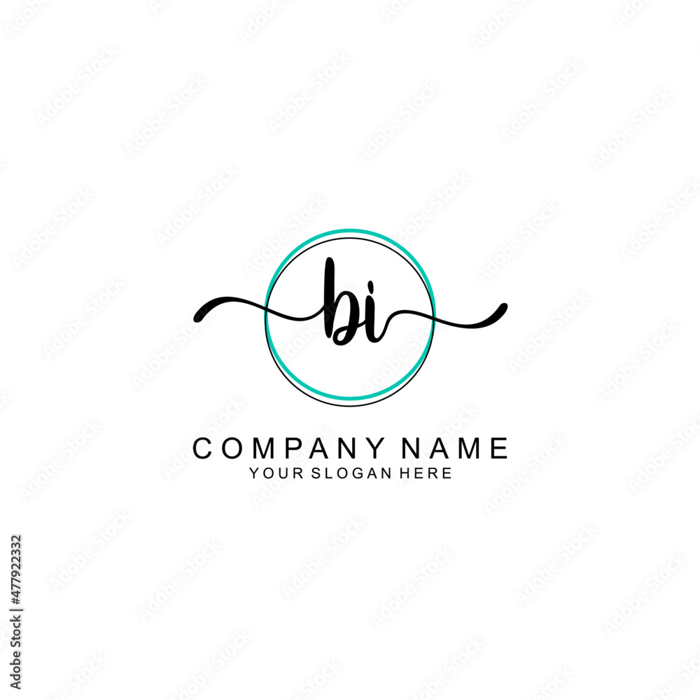 BI Initial handwriting logo with circle hand drawn template vector BI Initial handwriting logo with circle hand drawn template vector