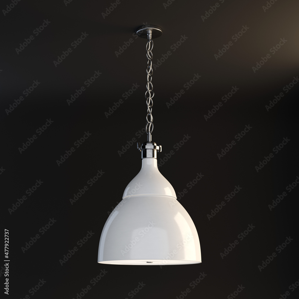Obraz premium 3d Rendering of hanging white pendant light on black background