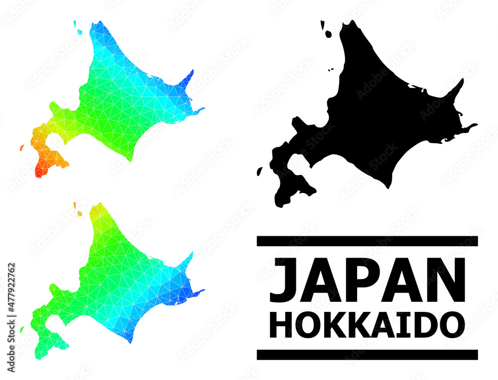 Vetor de Vector low-poly spectrum colored map of Hokkaido Island with ...