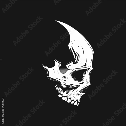 Human skull. Hand drawn vector vintage illustration. Isolated on black background.