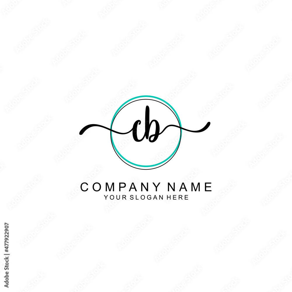 CB Initial handwriting logo with circle hand drawn template vector