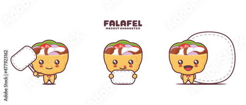 vector Falafel sandwich cartoon mascot, middle eastern traditional food illustration, with blank board banner