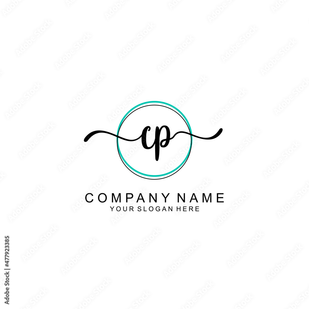 CP Initial handwriting logo with circle hand drawn template vector
