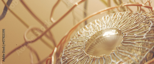 Super Close-up of 3D Human Eye Anatomy in Gold with Lighting Accents