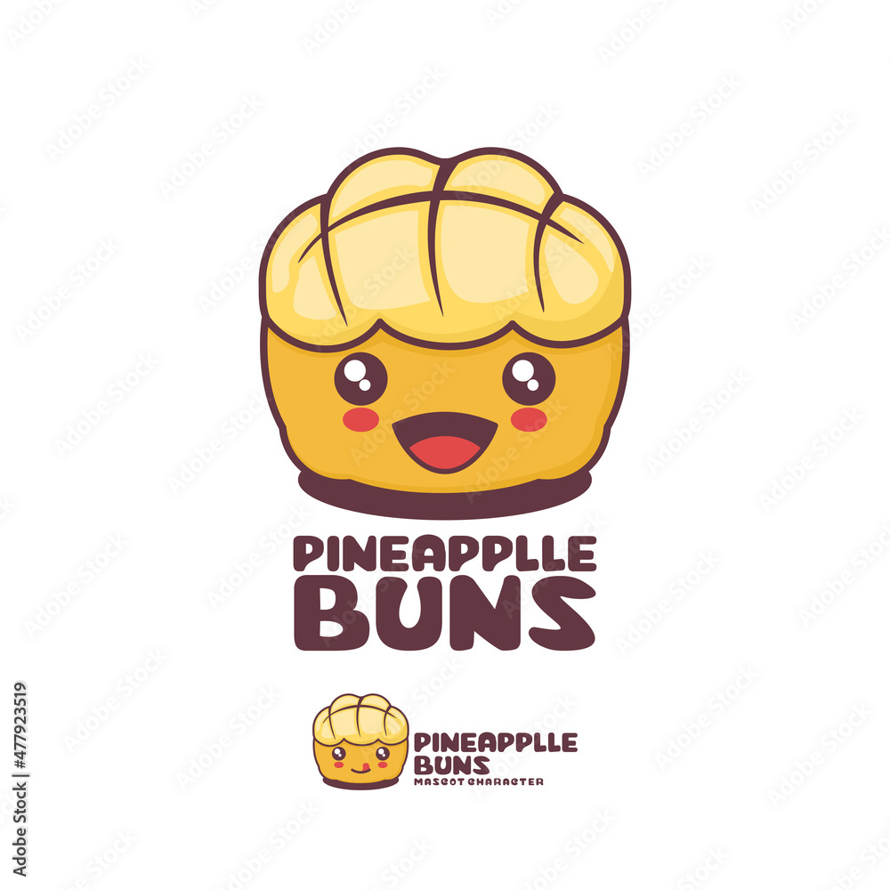 vector pineapple bun cartoon mascot, Hong Kong style bread illustration