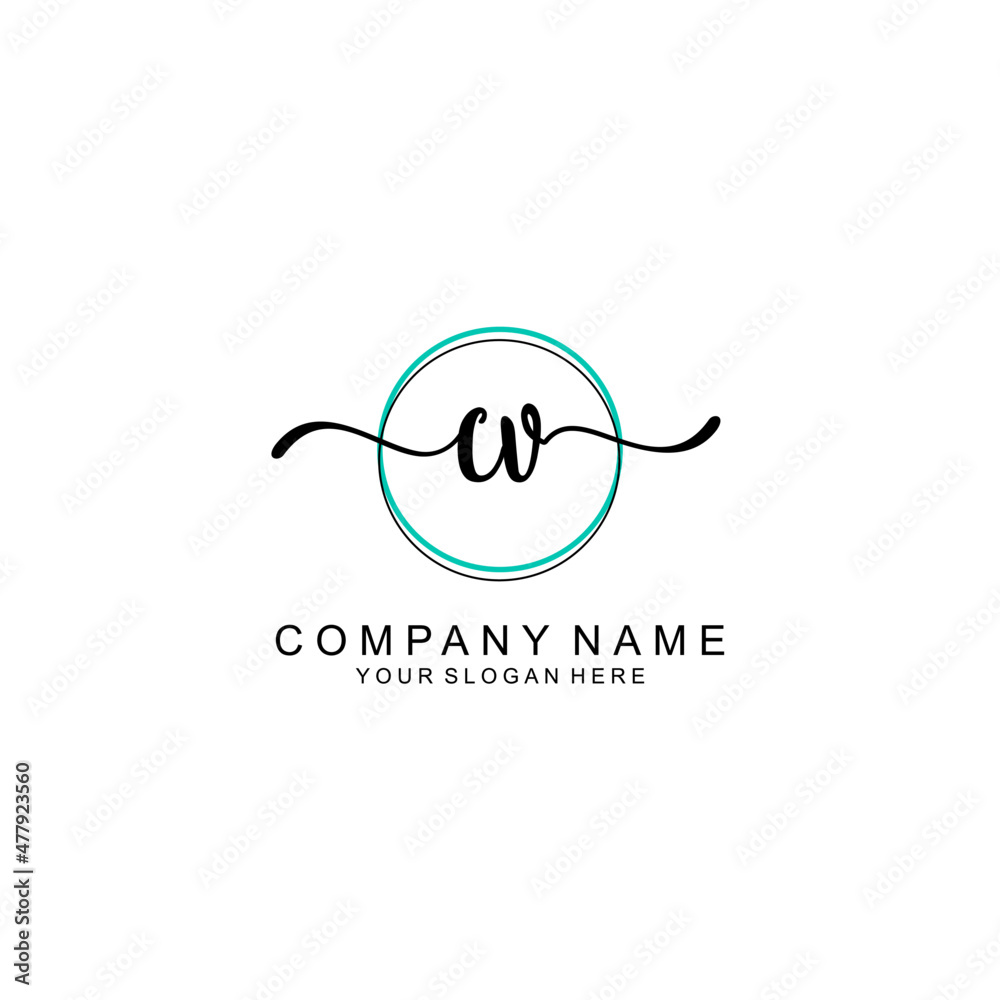 CV Initial handwriting logo with circle hand drawn template vector