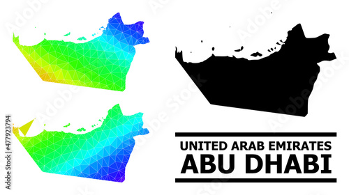 Vector lowpoly spectrum colored map of Abu Dhabi Emirate with diagonal gradient. Triangulated map of Abu Dhabi Emirate polygonal illustration.