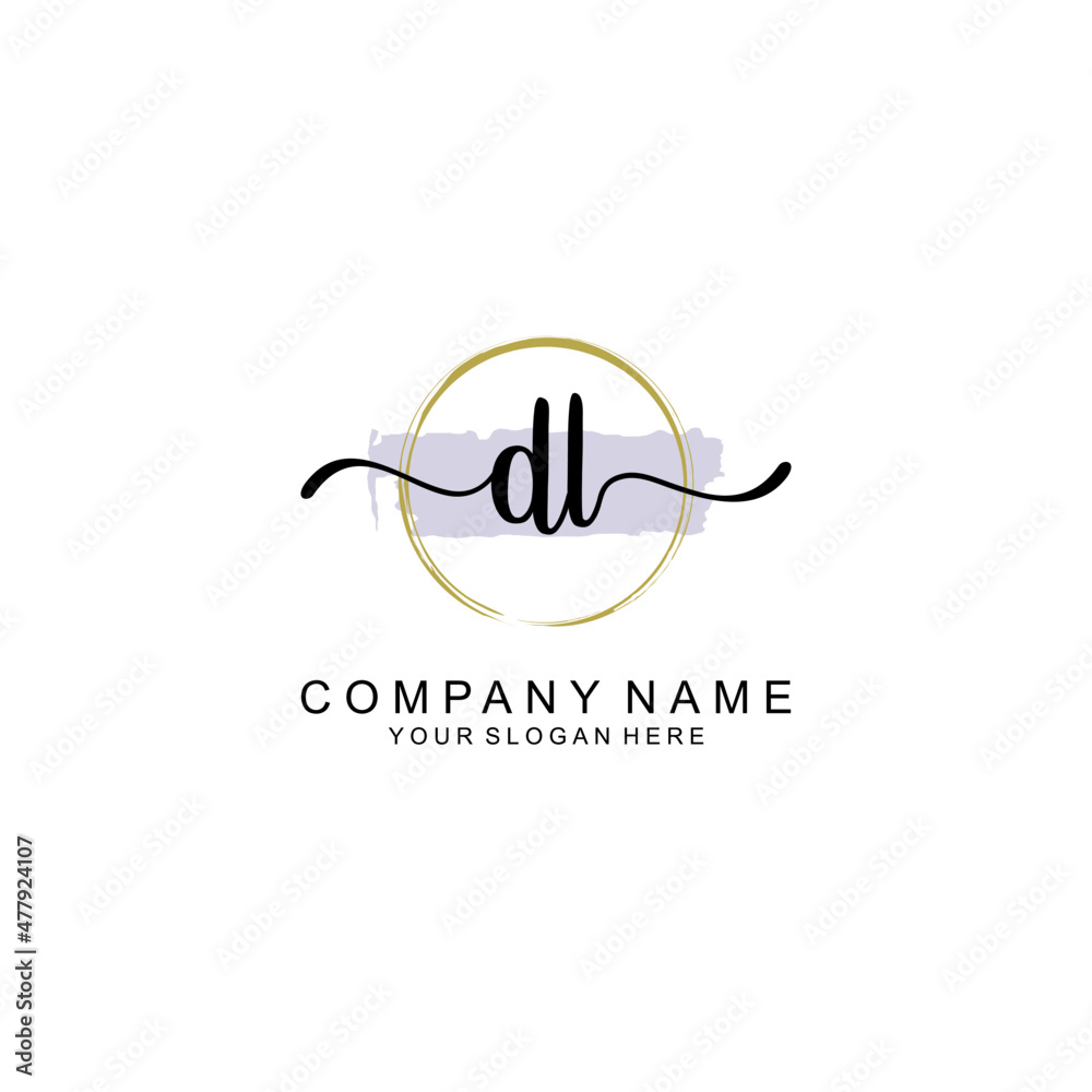 DL Initial handwriting logo with circle hand drawn template vector