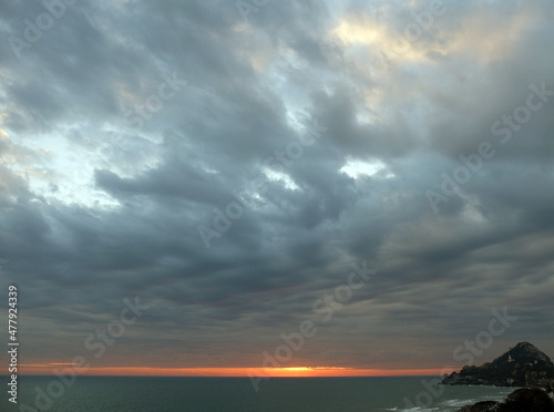 clouds over the sea. Sun set over the ocean. Hua Hin, Thailand.