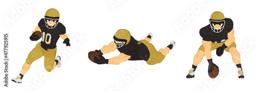 Illustration set of American football player Black x gold 03 photo