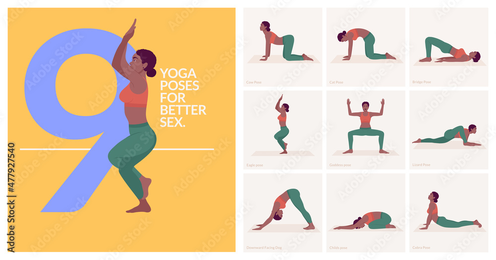 Yoga poses For BETTER SEX. Young woman practicing Yoga poses. Woman workout fitness and exercises.