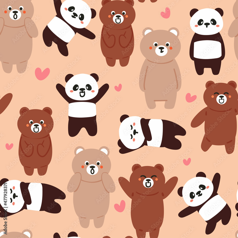 seamless pattern cute cartoon panda and bear for kids wallpaper, fabric print, gift wrapping paper