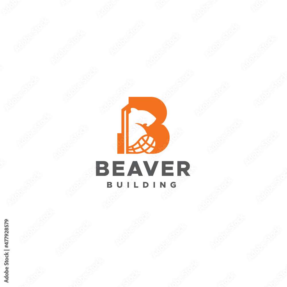 Flat initial B BEAVER BUILDING otter logo design