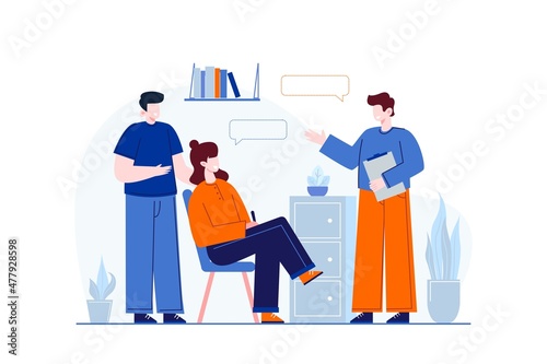Flat design illustration people discussing 