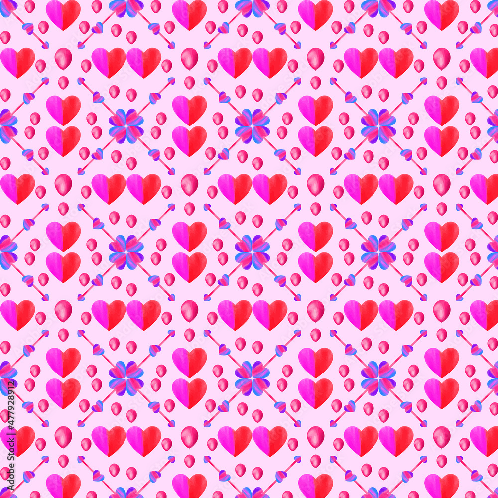 Seamless pattern with watercolor heart. Valentine's Day background, Beautiful vector floral summer seamless pattern with watercolor hand-drawn field wild flowers. Stock illustration. Seamless pattern with watercolor heart. Valentine's Day background, Beautiful vector floral summer seamless pattern with watercolor hand-drawn field wild flowers. Stock illustration.