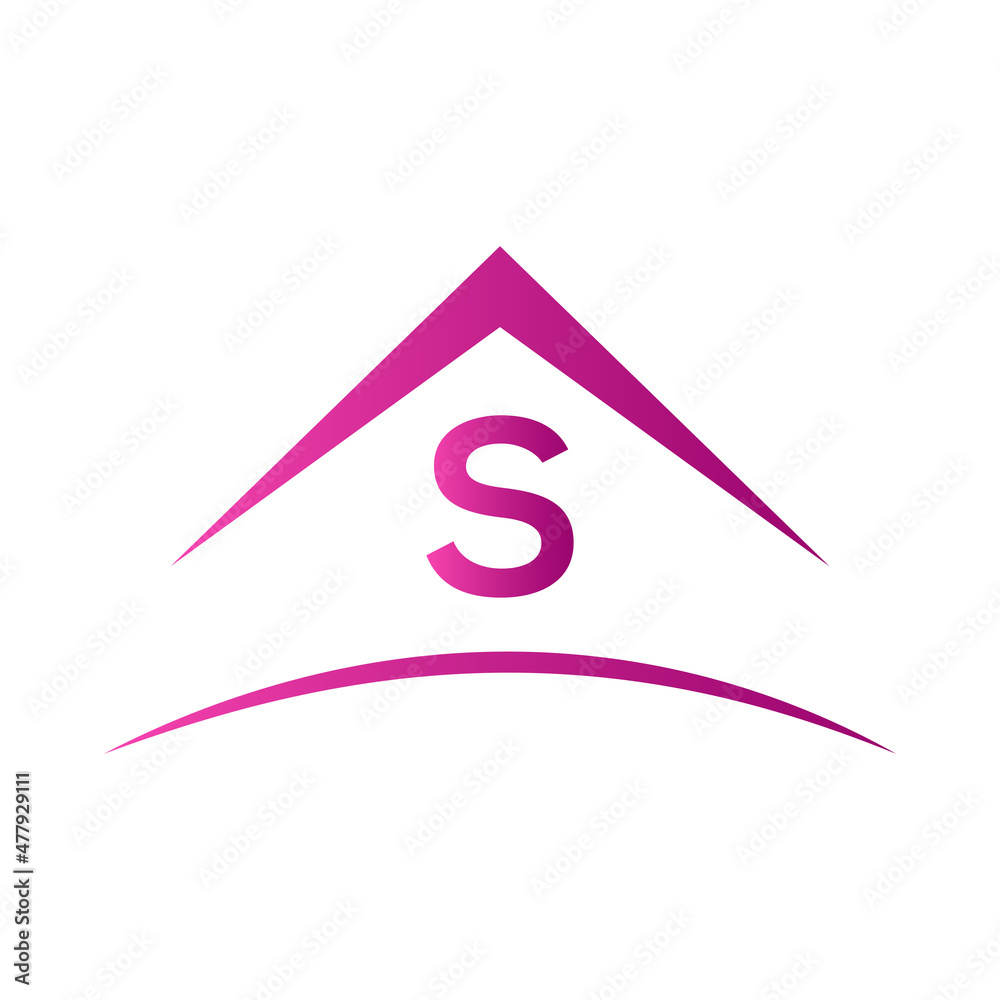 S logo with real estate house building roof, template. Victor S logo with real estate house building roof, template. Victor