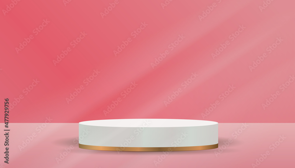 Abstract minimal scene with geometric forms. cylinder podium in pink background. product presentation, mock up, show cosmetic product, Podium, stage pedestal or platform