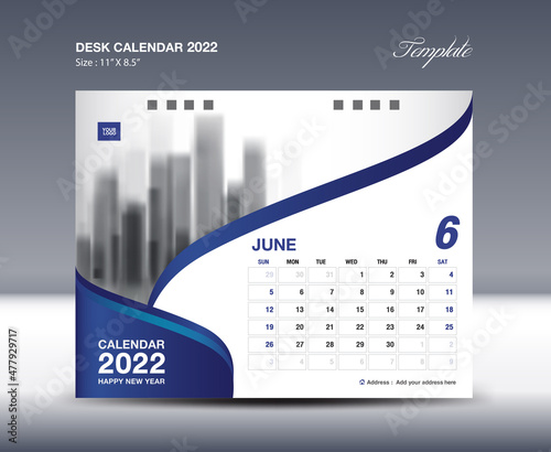 June Desk Calendar 2022 Template flyer design vector, Calendar 2022 design, Wall calendar 2022, planner, Poster, Design professional calendar vector, organizer, inspiration creative printing