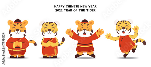 Fototapeta Naklejka Na Ścianę i Meble -  2022 Chinese new year, year of the tiger four character design with different poses 