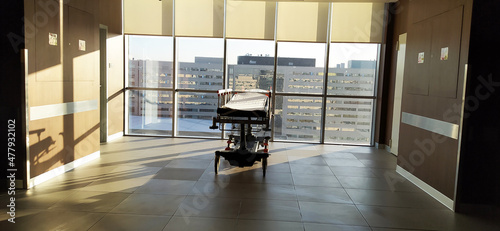 The patient stretcher, which is used to transport patients, is kept ready at the hospital.