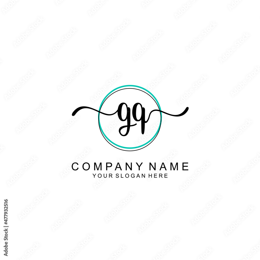 GQ Initial handwriting logo with circle hand drawn template vector GQ Initial handwriting logo with circle hand drawn template vector