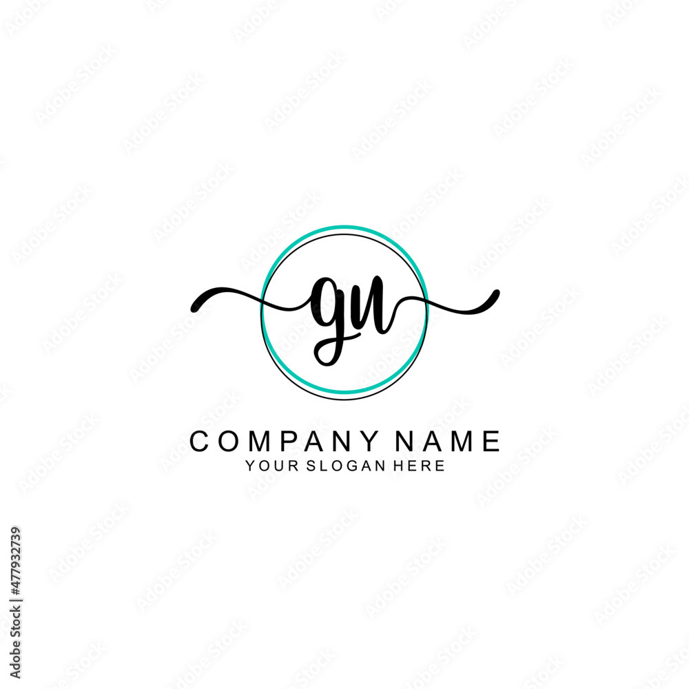 GU Initial handwriting logo with circle hand drawn template vector