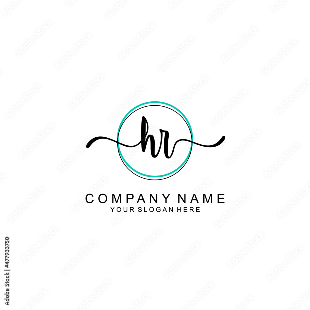 HR Initial handwriting logo with circle hand drawn template vector