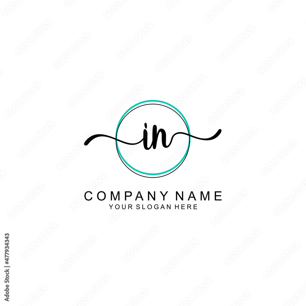 IN Initial handwriting logo with circle hand drawn template vector