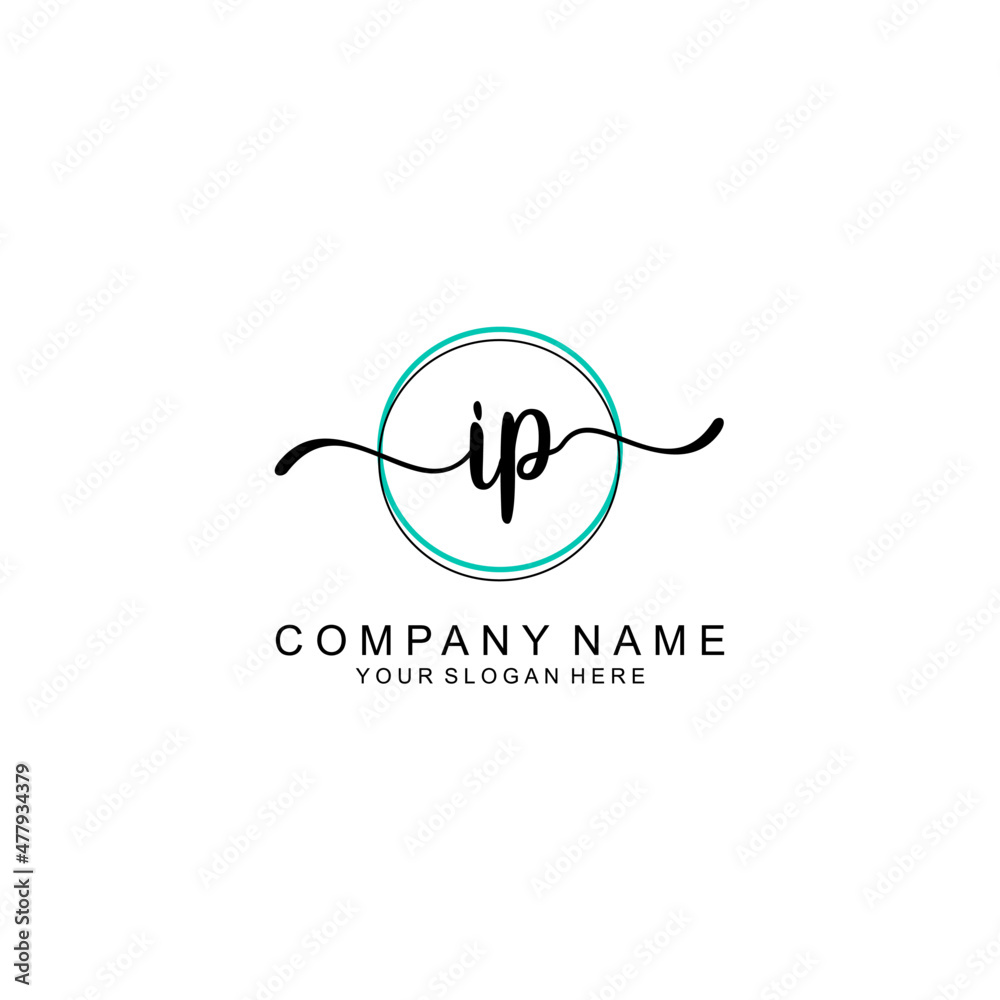 IP Initial handwriting logo with circle hand drawn template vector IP Initial handwriting logo with circle hand drawn template vector