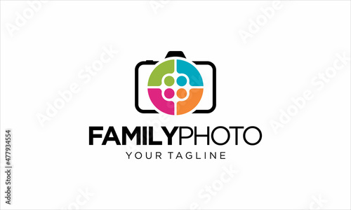 Combination logo from camera and people (family) symbol logo design concept