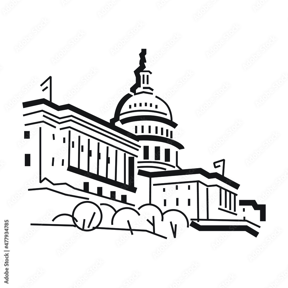 Simple capitol building in a black and white vector line art drawing Simple capitol building in a black and white vector line art drawing