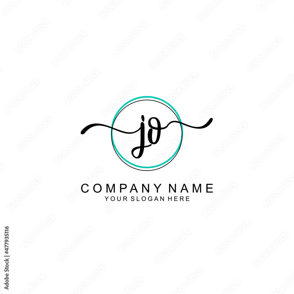 JO Initial handwriting logo with circle hand drawn template vector