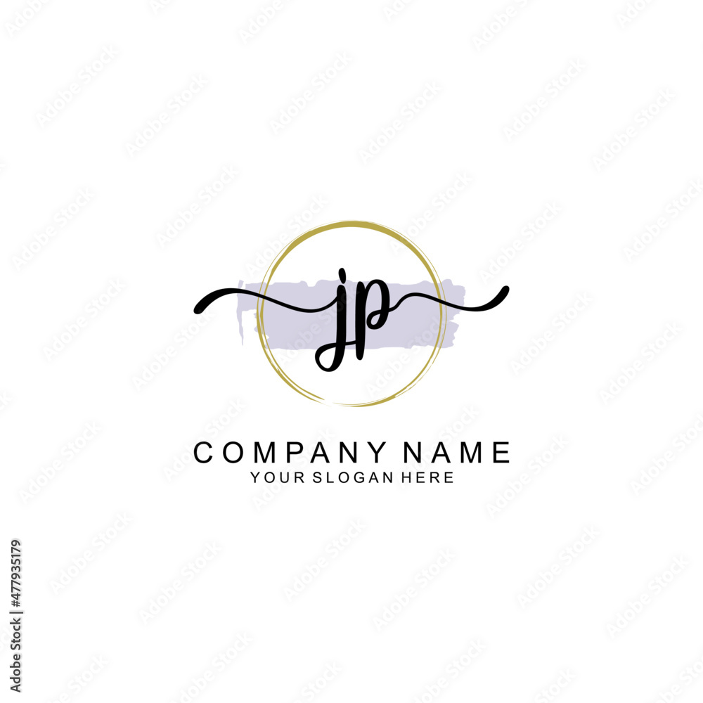 JP Initial handwriting logo with circle hand drawn template vector