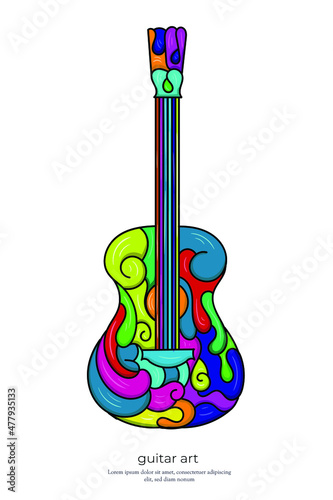psychedelic pattern guitar. Unique guitar illustration with art. colorful abstract guitar vector. suitable for music studio,
music event symbol, t-shirt and clothing design