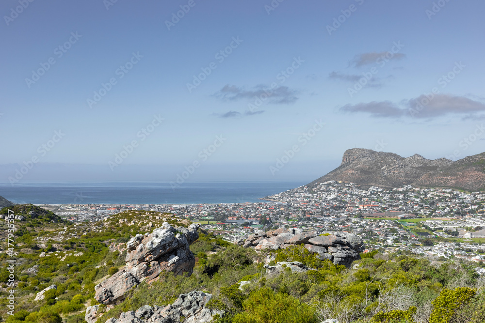 Fish Hoek residential neighborhood viewed from the top of Peer’s Cave