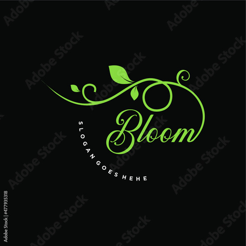 bloom lettering art with creeper leaves.
bloom lettering art vector illustration