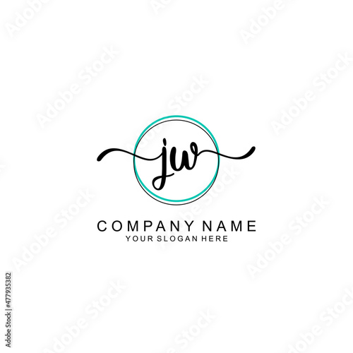 JW Initial handwriting logo with circle hand drawn template vector