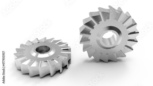 3D rendering - two isolated metallic gears